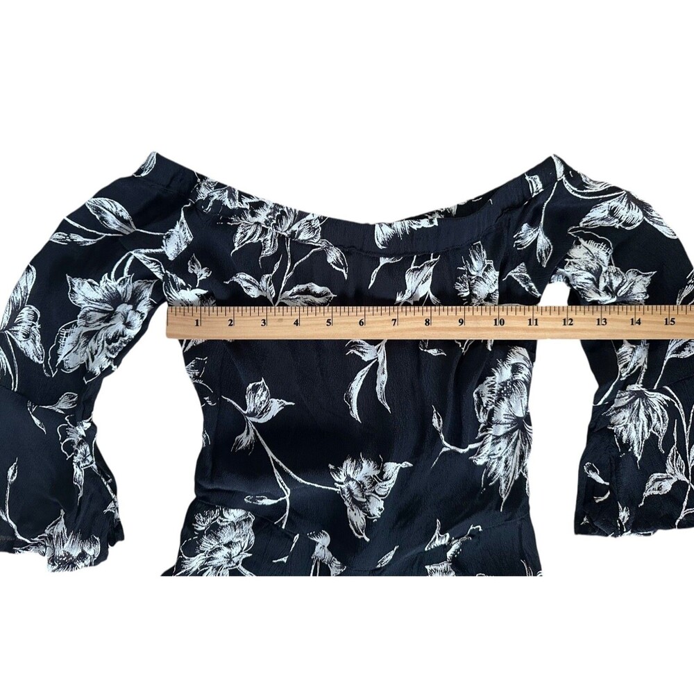 Asos Women's Cropped Viscose Jumpsuit 3/4 Sleeve Size 0 Black White Printed - Picture 6 of 8
